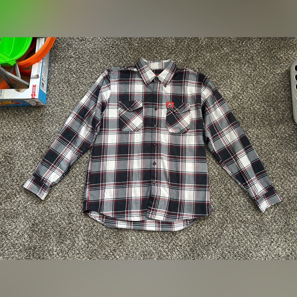 Dixxon Men’s Plaid Flannel Red/White/Blue THE BOSS Kindig It Design Button Up L